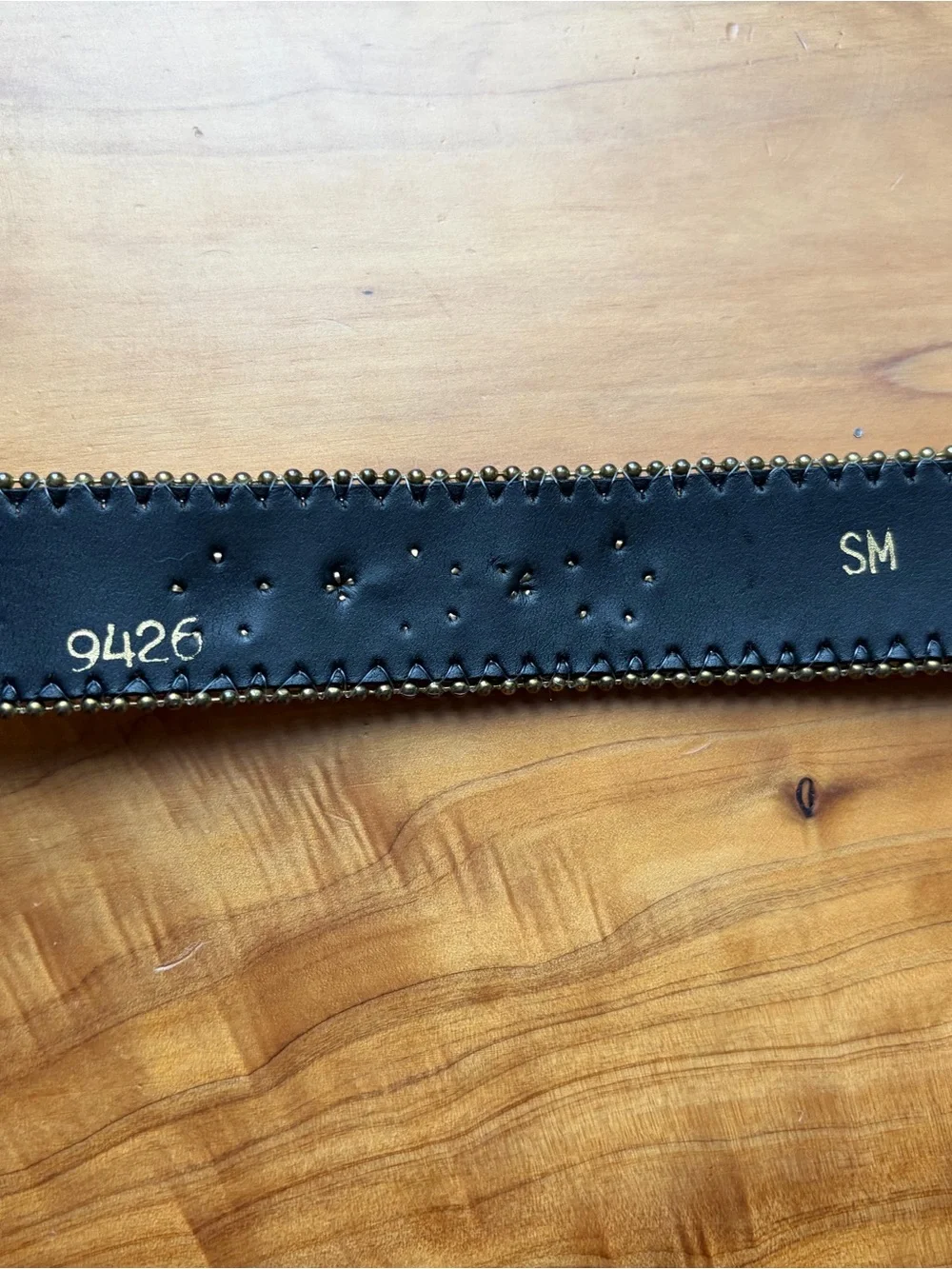 Embellished Metallic Floral Leather Belt - Gold/Brown